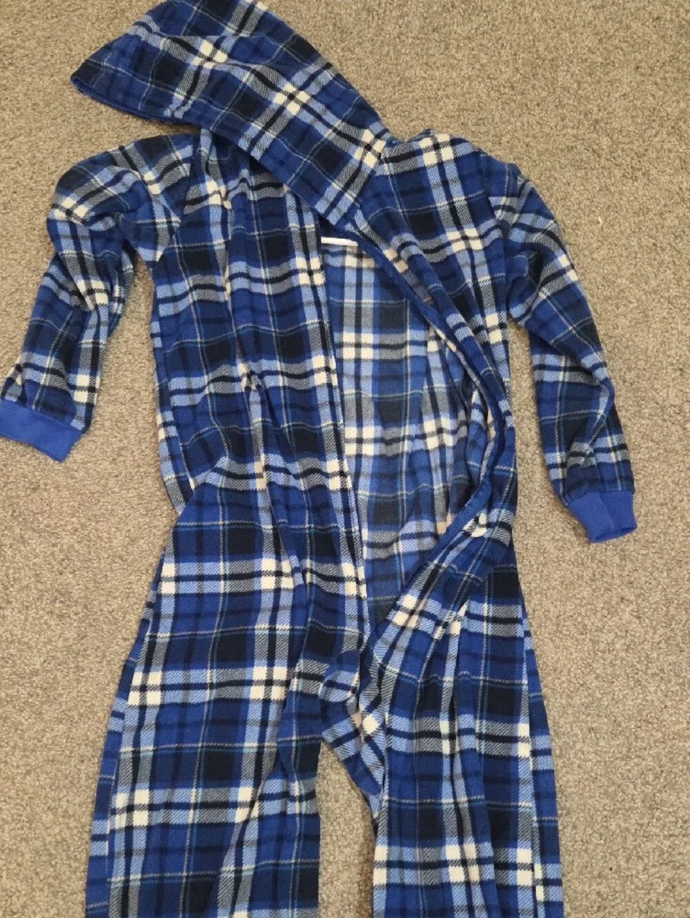 PJ Place Blue and White Plaid Zip Hoodie Onesie Fleece Childrens Place XXL/16